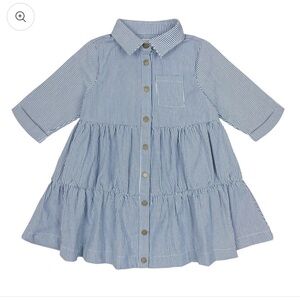 Teela Denim Pinstripe Tiered Dress Girls 12 Button Down Collared Knee Length